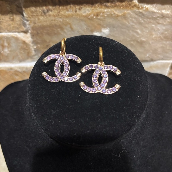 Gold & Purple Crystal CC Earrings - Picture 1 of 5